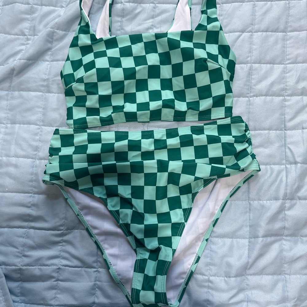 Green Checkered Bikini Set
